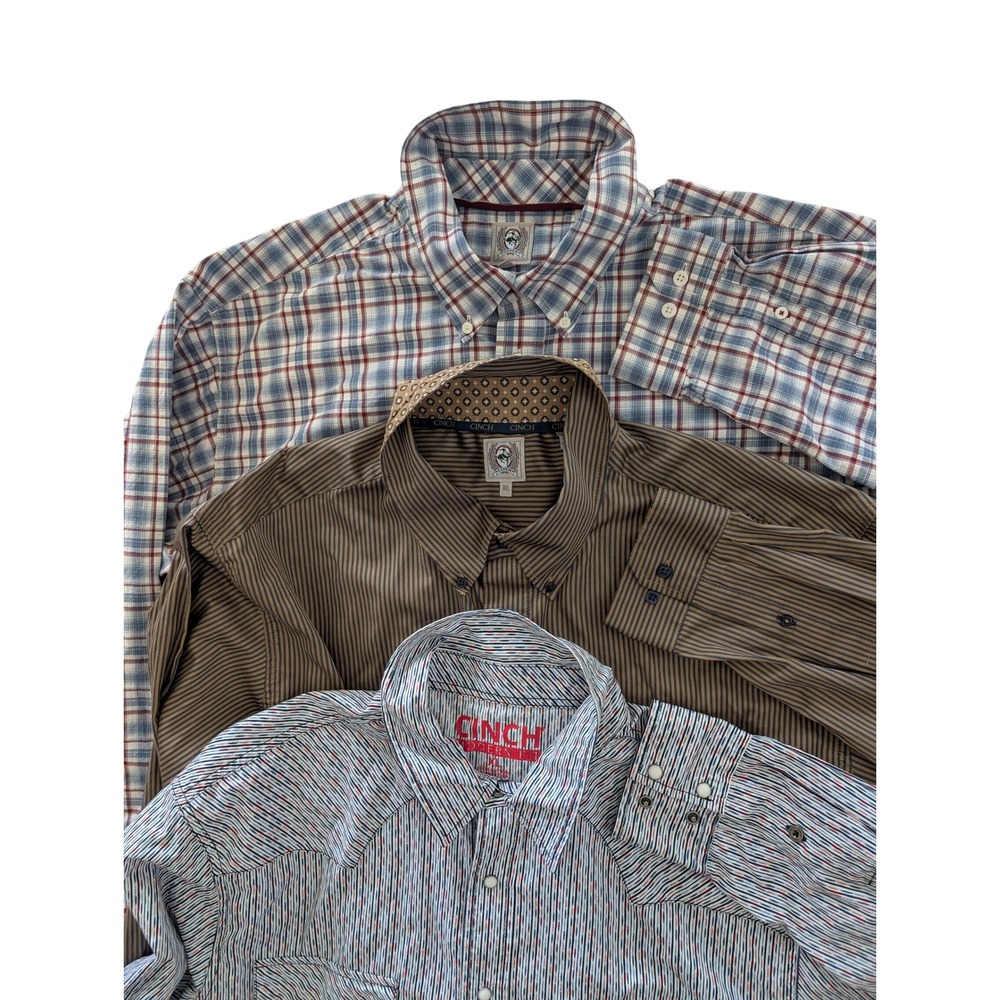 Lot of 3 Cinch Mens Long Sleeve Shirts XL Western Casual Stripe Excellent